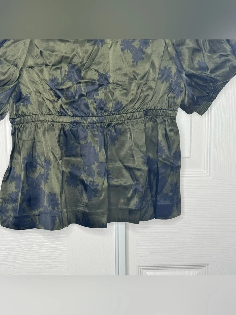Madewell Satin Shirred Puff Sleeve Blouse Size S